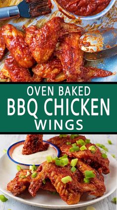 Baked chicken wings with a text overlay title.