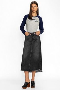 The on-trend Vienna Midi Skirt exudes style and sophistication with its ultra-flattering A-line silhouette and cool true black wash. It is crafted from a rayon-cotton blend for the perfect balance of structure and movement. From running errands to evenings out, this piece is endlessly wearable, stylish, and versatile, making it a true wardrobe workhorse. Johnny Was Women's Vienna Midi Skirt in True Black Wash, Size 26, Cotton/Rayon Black Relaxed Fit Skirt For Work, Black Straight-leg Denim Skirt For Fall, Black Straight Leg Denim Skirt For Fall, Black Denim Skirt For Fall, Straight Leg, Boho Denim, Denim Clothing, Fashion Story, Bottom Clothes, Johnny Was