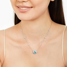 Blue Topaz By The Yard Necklace, 5.65 CT Oval Cut Blue Topaz Gemstone Necklace, Halo Diamond Necklace, White Gold Bezel Set Station Necklace, Art Deco Necklace, Charm Necklace, Cable Chain Necklace, Anniversary Gift, Wedding Jewelry For Her, Gift For Women's 𝐂𝐡𝐚𝐢𝐧 𝐓𝐲𝐩𝐞 :- Cable Chain 𝐂𝐥𝐚𝐬𝐩 𝐓𝐲𝐩𝐞 :- Lobster Claw Clasp ● 𝐂𝐞𝐧𝐭𝐞𝐫 𝐒𝐭𝐨𝐧𝐞 𝐃𝐞𝐭𝐚𝐢𝐥𝐬: → Gemstone: Blue Topaz → Stone Type: Lab Created → Shape: Oval Cut → Size: 5.65 CT → Measurement: 12x10 MM → Color: Blue → Necklace White Gold, Necklace Art, Sapphire Studs, Blue Topaz Gemstone, Blue Topaz Stone, Art Deco Necklace, Types Of Gemstones, Necklace White, Station Necklace