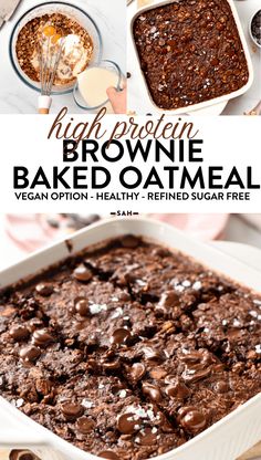 chocolate brownie baked oatmeal in a baking dish