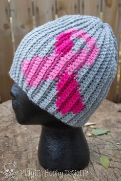 Pink Crochet Patterns In Yarn, Pink Knitted Yarn Patterns, Pink Knitted Patterns In Yarn, Pink Knitted Patterns From Yarn, Grid For Crochet, Hat With Ribbon, Awareness Ribbons Colors, Knit Beanies, Crochet Graph