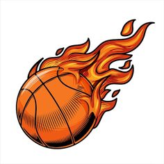 an orange basketball with flames coming out of it's back and the ball is on fire