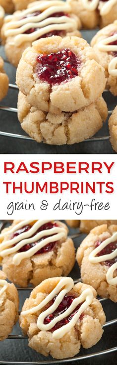 soft and chewy raspberry thumbprints cookies with glaze on top