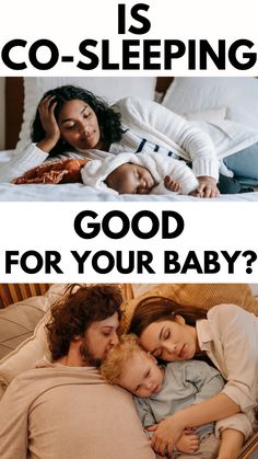 a woman and man sleeping in bed with the caption is co - sleeping good for your baby?