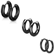 PRICES MAY VARY. STYLE: Classic Round Hinged Huggie Hoop Earrings MATERIAL: 316L stainless steel GAUGE/BAR THICKNESS: 20GA (0.8mm) HOOP DIAMETER: includes 8mm, 10mm, and 12mm SET OF 3 PAIRS Black Ring Earrings, Black Ring, Earrings Black, Huggie Hoop Earrings, Jewelry Earrings Hoops, Huggies Earrings, Style Classic, Black Rings, Hinges