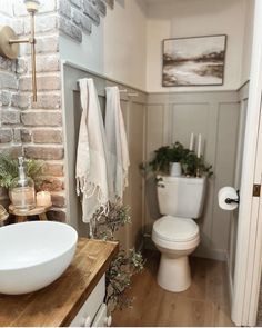 Cozy Cottage Ideas, Farm Bathroom Ideas Farmhouse, Brick Paneling In Bathroom, Diy Bathroom Floor Remodel, Cottage Bathroom Makeover, Bathroom Cottage Ideas, Brick In The Bathroom, Small Cottage Cabin, Extra Bathroom Ideas