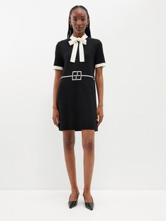 Black Pussy-bow wool mini dress | Gucci | MATCHESFASHION US Gucci Designer, Mini Dresses, Black Mini, Necktie, Mini Black Dress, Luxury Designer, Luxury Design, Neck Tie, Timeless Elegance