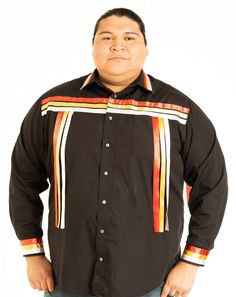 Four-Directions Ribbon Shirt | Our Indigenous Traditions | OIT Clothing Native American Ribbon Shirts, Mens Ribbon Shirts, Ribbon Pants Native American, Ribbon Shirts Native American, Indigenous Fabric, Indigenous Traditions, Native Clothes, Powwow Outfits, American Indian Clothing