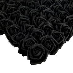 Item Description Add this black roses artificial flowers bulk pack to your party and wall art crafting supplies. These 2-inch black rose heads are great for making bouquets, table centerpieces, and other decorations. The stemless design makes it easier to attach them to flat surfaces, such as a floral arch or banner, to spell out the couple's names on a wall or to use as a table scatter. Use these black flowers artificial for decoration for a Halloween-themed display, or use them with flower hea Halloween Floral Arrangements, All Black Party, Black Centerpieces, Flowers For Decoration, Polyethylene Foam, Black Rose Flower, Halloween Floral, Making A Bouquet, Faux Flower Arrangements