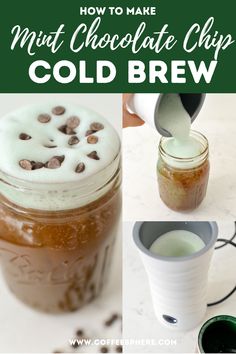 Cold brew coffee in a mason jar topped with green cold foam Cold Brew Coffee Flavors, Mint Coffee Recipes, Chocolate Cold Foam Recipe, Cold Brew Coffee Recipe Flavored, Flavored Cold Foam, Flavored Cold Brew, Easy Coffee Drinks Recipes, Cold Coffee Drinks Recipes, Flavored Coffee Recipes