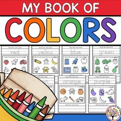 a book with the title'my book of colors'in front of it and an open