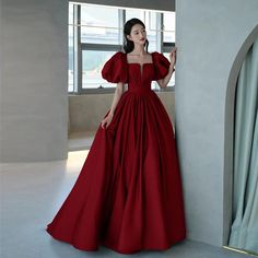 Elegant Red Evening Gown with Puff Sleeves Gown With Puff Sleeves, Off Shoulder Prom Dress, Prom Dress Elegant, Red Evening Gown, Red Ball Gown, Prom Dresses Elegant, Gala Events, Patterned Tights, Birthday Party Dress