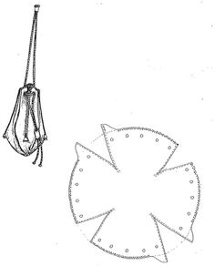 a drawing of a bag hanging from a hook on a string and another object in the background