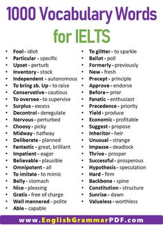 a list of words that are in english and spanish with the words for ielts