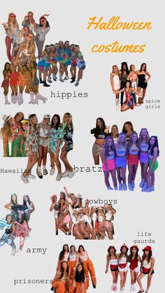 several different pictures of women in swimsuits with the words halloween costumes on them