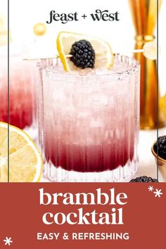 two glasses filled with blackberries and lemonade next to each other on top of a table