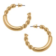 Anne Twisted Metal Hoop Earrings in Worn Gold Modern Twist Small Hoop Metal Earrings, Gold Twisted Metal Hoop Earrings, Modern Twist Metal Twisted Hoop Earrings, Modern Twist Metal Hoop Earrings, Modern Twisted Metal Hoop Earrings, Modern Twist Hoop Metal Jewelry, Modern Twist Metal Hoop Jewelry, Chain Braid, Twist Jewelry