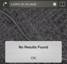 an iphone screen with the words no results found on it and a map in the background