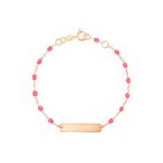 Gigi Clozeau - Little Gigi Pink bracelet, Rectangle plaque, Rose Gold, 5.1 Baby Bracelet, Resin Beads, Pink Bracelet, Or Rose, How To Find Out, Rose Gold, Bracelet, Beads, Pink