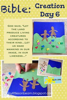 a collage of paper cutouts with the words bible creation day 6