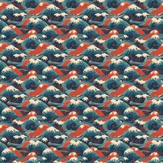 an abstract pattern with waves in red, blue and green