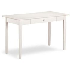 a white table with two drawers on the top and one drawer at the bottom, in front of a white background