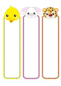 three bookmarks with animals on them, one has an animal head and the other has a