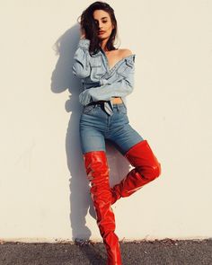 Red Thigh Boots Outfit, Red Knee High Boots Outfit, Boho Style Boots, Outfit Shein, Outfit Botas, Boots Outfits, Thigh Boot