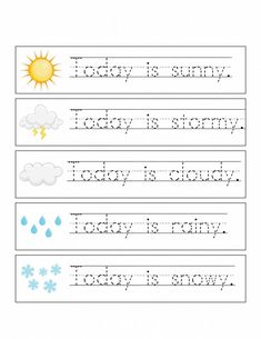 worksheet for writing the word today is sunny with pictures and words below it