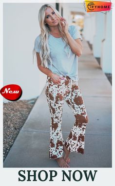 Brown Cow Print High Waisted Flared Pants Casual Brown Flare Pants, Spring Brown Flare Bottoms, Casual Red Flare Pants, Mid-rise Red Pants For Fall, Red Mid-rise Pants For Fall, Red Mid-rise Summer Pants, Brown Cow Print, Mark Brown, Pink Cactus