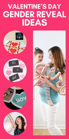 valentine's day gender reveal ideas with pictures and text overlaying the image