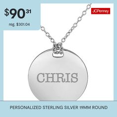 Treat yourself or a loved one to personalized jewelry with this classic name pendant necklace. Made from Sterling Silver, it features a monogrammble circle pendant on a cable chain.Features: Personalized, MonogrammableJewelry Closure: Spring Ring ClaspLink Construction: SolidShape: CircleMetal Color: WhiteChain Length: 18 InchChain Width: 1.25 MillimetersPendant Length: 19mmPendant Width: 19mmChain Construction: CableMetal: Sterling SilverNecklace Type: Pendant NecklacesAssembled in the US from… Classic Round Jewelry For Personalized Gift, Classic Name Necklace For Anniversary, Classic Round Name Necklace For Anniversary, Classic Round Engraved Name Necklace, Classic Anniversary Name Necklace, Classic Round Name Necklace As Gift, Classic Personalized Round Pendant Name Necklace, Classic Engraved Round Pendant Name Necklace, Classic Round Pendant Name Necklace