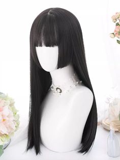 Transform your look with our black-brown princess cut synthetic wig. This straight, full bangs wig is perfect for adding a touch of elegance and charm to any outfit. Made with high-quality synthetic fibers, this wig offers a natural and comfortable fit. Whether you're going for a Lolita or Kawaii style, this wig is a must-have accessory.   Please note that this product includes only the wig. Garment Size SizeFree SizeHair Length58 Bangs Hairstyles Wig, Bangs Wolf Cut, Oregon Aesthetic, Brown Princess, Kawaii Wigs, Trendy Bob Hairstyles, Hairstyle Examples, Full Bangs, Bangs Wig