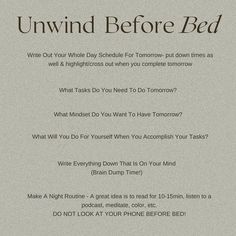 a poster with the words unwind before bed