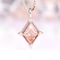 Introducing the Unique Kite Morganite Necklace, an exquisite expression of elegance and modernity. Crafted with meticulous attention to detail, this enchanting piece is designed for the sophisticated woman with an appreciation for timeless beauty. Encased in 14K Rose Gold Vermeil, the delicate blush pink hue of the morganite gemstone adds a touch of feminine allure, making it a stunning accessory for any occasion.►The pendant, inspired by the graceful flight of a kite, showcases a minimalist yet Refined Sterling Silver Jewelry In Rose Gold, Refined Rose Gold Sterling Silver Jewelry, 14k Rose Gold Square Pendant Jewelry, Exquisite Rose Gold Necklaces With Diamond Accents, Refined Rose Gold Necklace For Gifts, Exquisite Rose Gold Diamond-cut Necklace, Exquisite Rose Gold Diamond Cut Necklace, Rose Gold Fine Jewelry Diamond Necklace For Wedding, 14k Rose Gold Necklace For Anniversary