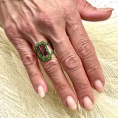 Finely Faceted Quality Natural Watermelon Tourmaline Tsavorite Ring 7 14k YG 4.7 TCW Certified $5,950 300684This is a one of a Kind Unique Custom Made Glamorous Piece of Jewelry!Nothing says, “I Love you” more than Diamonds and Pearls!This item has been Certified, Inspected, and Appraised by Gemological Appraisal LaboratoryGemological Appraisal Laboratory of America is a proud member of:- GIA Alumni Association- National Association of Jewelry Appraisers- International Consortium Gem-Testing Lab Green Multi-stone Gemstones In 14k Gold, Green Tourmaline Rings With Gemstone Accents, Art Deco Green Emerald Multi-stone Ring, Green Emerald Cut Multi-stone Jewelry, Green Tourmaline Gemstones For Fine Jewelry, Fine Jewelry Green Tourmaline Gemstones, Unique Green Emerald-cut Ring, Green Tourmaline Rings With Accent Stones, Unique Emerald Cut Green Ring