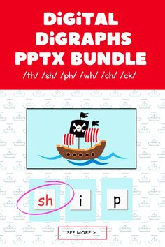 a poster with the words digital diggraphs pptx bundle and an image of a boat