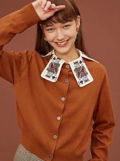 King Card Collar Decorated Blouse – remulia King Picture, King Card, Design 2023, Stripe Shirt, Striped Shirt, Medium Size, Printed Shirts, Original Designs, Shirt Designs