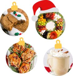 four different christmas food and drink images