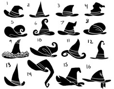 a set of twelve hats with numbers on them