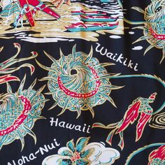 Dive into the vibrant spirit of Hawaii with our "Waikiki Wanderer" shirt, featuring a lively mix of traditional lauhala hats, surfers, and iconic island words like "Aloha-nui," "Waikiki," and "Hawaii" set against a solid backdrop. Crafted for both comfort and style, this shirt is your perfect companion for embodying the aloha spirit, whether you're exploring the shores of Waikiki or dreaming of your next island adventure. Relaxed pointed collar Coconut buttons Matching left chest pocket Short sleeves Straight hem Rayon Poplin Made in Hawaii, USA Size S - 2XL Hawaiian Style T-shirt For Surfing In Summer, Pali Hawaii Sandals, Hawaiian T-shirt For Surfing And Beach Season, Hawaiian Short Sleeve Surfing T-shirt, Aloha Spirit, Hawaiian Cotton T-shirt For Surfing, Multicolor Hawaiian Graphic Print T-shirt, Rayon Shirt, Small Dress