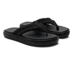 Make A Stylish Statement In This Updated Flip-Flop Topped With Smooth Leather Straps. 1 1/4" Platform (Size 39) Leather Upper And Lining/Rubber Sole Runs Small; Order 1/2 Size Up. Brand New Without Box Synthetic Round Toe Slip-on Flip Flops, Synthetic Slip-on Flip Flops With Round Toe, Black Platform Slippers With Textured Sole And Round Toe, Black Platform Slippers With Leather Footbed And Round Toe, Black Platform Slippers With Leather Footbed, Black Platform Slippers With Textured Round Toe, Closed Toe Synthetic Flip Flops With Leather Footbed, Comfortable Black Leather Platform Slippers, Slip-on Synthetic Flat Flip Flops