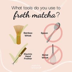 what tools do you use to smooth matcha? info graphic on pink background with text