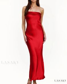 Lasaky - Elegant Strapless High-Waisted Evening Gown with Butt-Lifting Feature Satin Strapless Dress, Stretch Satin Fabric, Strapless Long Dress, Evening Gown Dresses, Wrap Around Skirt, Satin Maxi Dress, Skirt Skirt, Long Wedding Dresses, Hip Dress