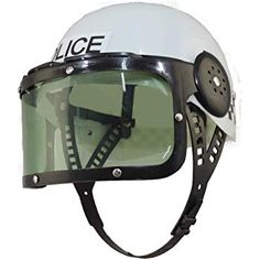 a white and black motorcycle helmet with the word police on it's face shield