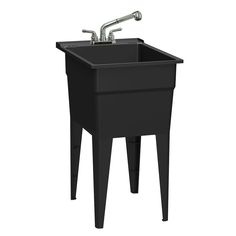 18 in. x 24 in. Recycled Polypropylene Black Laundry Sink with 2 Hdl Non Metallic Pullout Faucet and Installation Kit - Super Arbor Garage Sink, Utility Sinks, Sink Legs, Black Laundry, Black Faucet, Black Sink, Pull Out Faucet, Laundry Tubs, Chrome Faucet