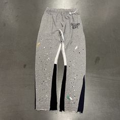 Upgrade Your Streetwear Game With These Authentic Gallery Dept Painted Flare Sweat Pants In Heather Grey. These Pants Feature A Drawstring Closure And Flat Front For A Comfortable Fit. The Flared Leg Style And Large Inseam Provide A Stylish And Modern Look. Made From High-Quality Cotton Material, These Pants Are Both Durable And Comfortable. The Adjustable Waist And Pockets Are Perfect For Casual Occasions And Add To The Overall Functionality Of The Pants. The 90s, Hip Hop, And Sports Theme Of T Gallery Dept Sweatpants, Gallery Dept Pants, Flare Sweat Pants, Gallery Dept, 90s Hip Hop, Sports Theme, Sweat Pants, The 90s, Christmas Wishlist