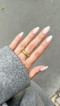 Natural Almond Nails Milky White, Almond Nail Milky White, Pink Milky White Nails, Soft Milky White Nails, Milk Colour Nails, Ivory White Nails, Silky White Nails, Basic Acyrilics Nails, Soils Color Nails