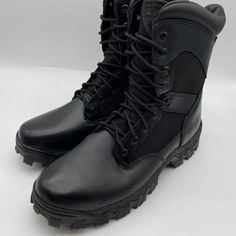 Rocky Mens Alpha Force Black Waterproof Lace Up Duty Work Boots Shoes Size 10.5 Black Waterproof Lace-up Hiking Boots, Black Waterproof Lace-up Boots With Reinforced Toe, Rugged Black Slip-resistant Work Boots, Black Rugged Slip-resistant Work Boots, Black Work Boots With Reinforced Toe For Outdoor Work, Black Slip-resistant Hiking Boots For Walking, Black Steel Toe Hiking Boots For Outdoor Work, Rugged Black High-top Work Boots, Outdoor Plain Toe Waterproof Boots With Protective Feet