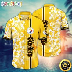 Pittsburgh Steelers Hawaii Shirt Flower Exotic Island Fashion The Hawaiian Shirt epitomizes laid-back style and vibrant charm. Made from lightweight, breathable fabric, these shirts boast colorful, tropical-inspired prints, showcasing exotic flowers, palm trees, and scenic landscapes. With their relaxed fit and short sleeves, they offer comfort in warm climates and a casual, beach-ready look. Perfect [...] Hawaiian All Over Print Top For Spring, Tropical All Over Print Tops For Beach Season, Hawaiian Shirt With All Over Print For Spring, Tropical Hawaiian Shirt With All Over Print, Yellow Printed Beach Shirt, Hawaiian Floral Print Shirt For Beach Season, Yellow Printed Shirt For Vacation, Yellow Tropical Print Hawaiian Shirt For Vacation, Yellow Summer Hawaiian Shirt For Beach Season